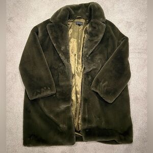 Something Navy Olive Faux Fur Coat